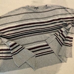 Loft Striped Gray and Burgundy Oversized Sweater Poncho size medium